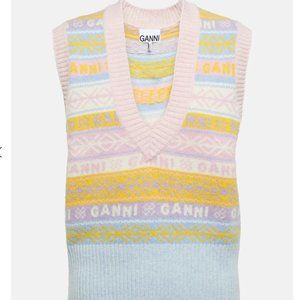 GANNI / Revolve Logo intarsia wool knit coquette cottage core sweater vest top
